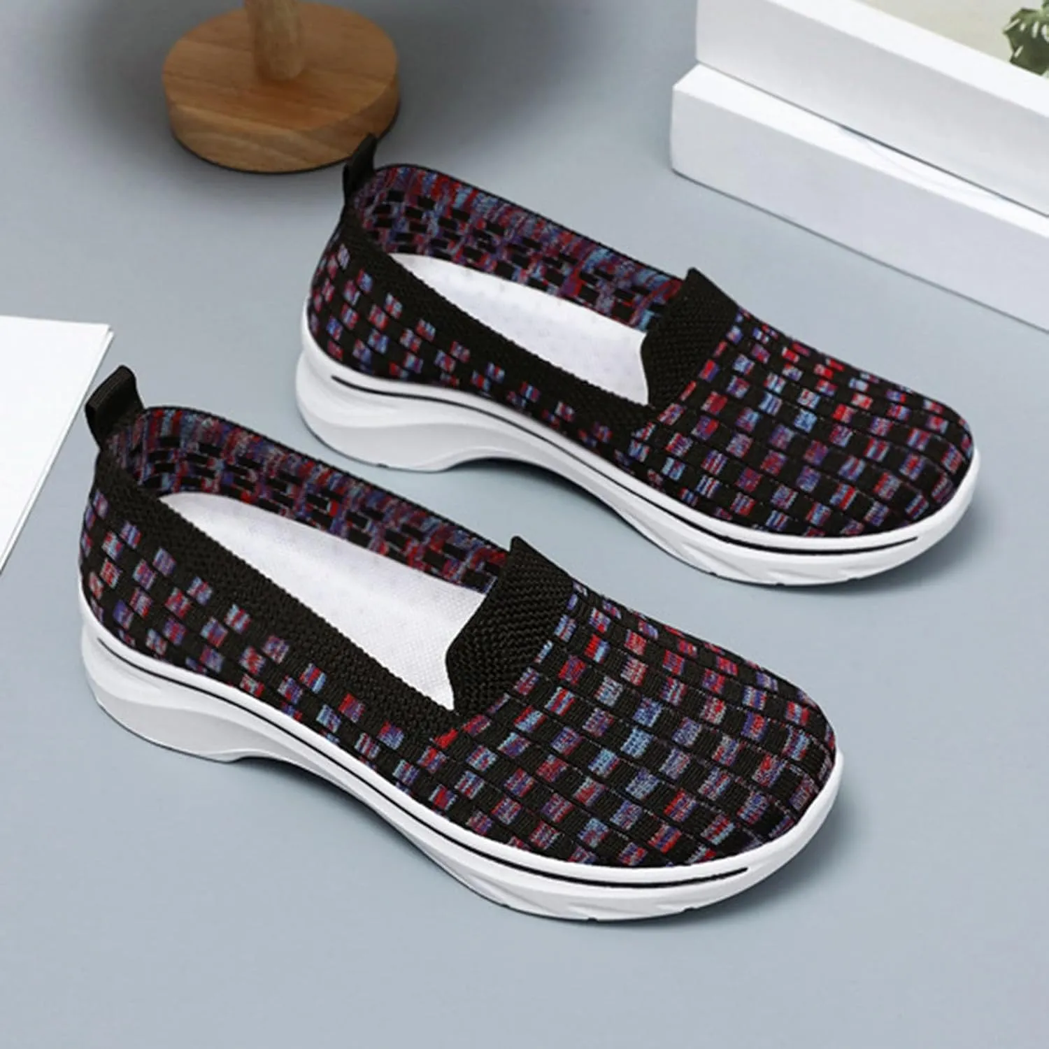 Summer Shoes for Women 2024 Flat Slip On Go Knit Tennis Flats Breathable Soft Ballet Shoes Comfortable Driving Walking Shoes