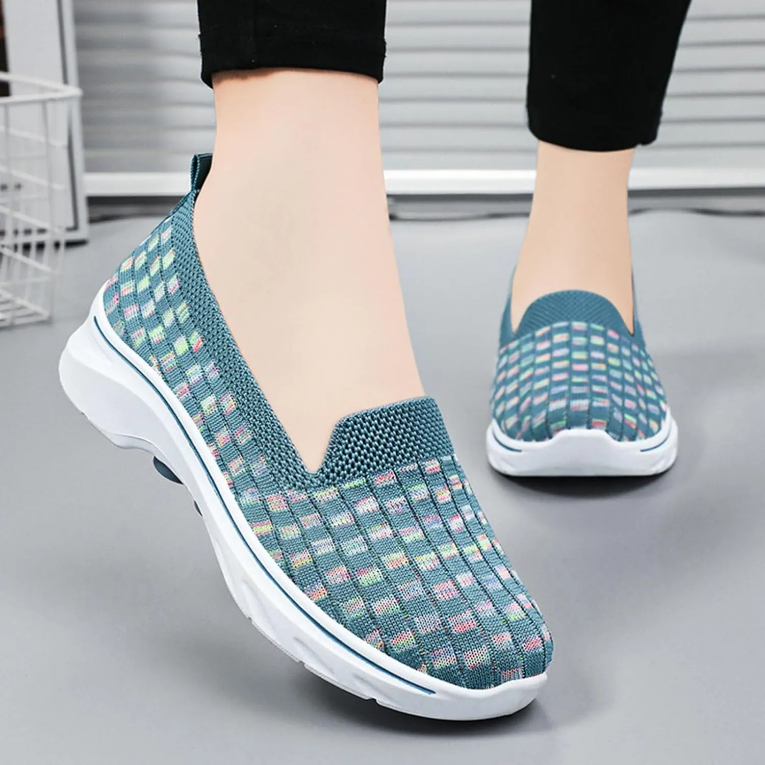 Summer Shoes for Women 2024 Flat Slip On Go Knit Tennis Flats Breathable Soft Ballet Shoes Comfortable Driving Walking Shoes