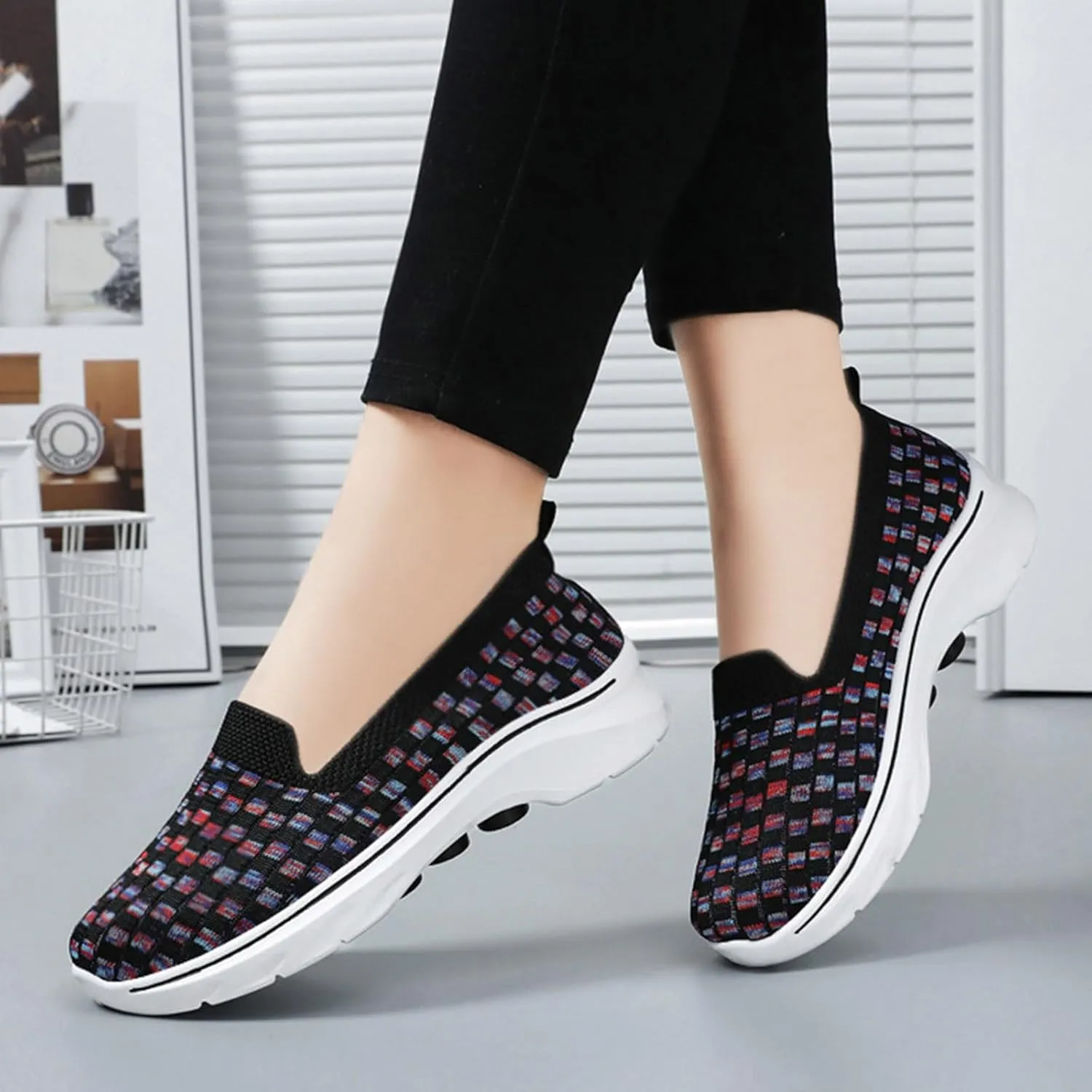 Summer Shoes for Women 2024 Flat Slip On Go Knit Tennis Flats Breathable Soft Ballet Shoes Comfortable Driving Walking Shoes