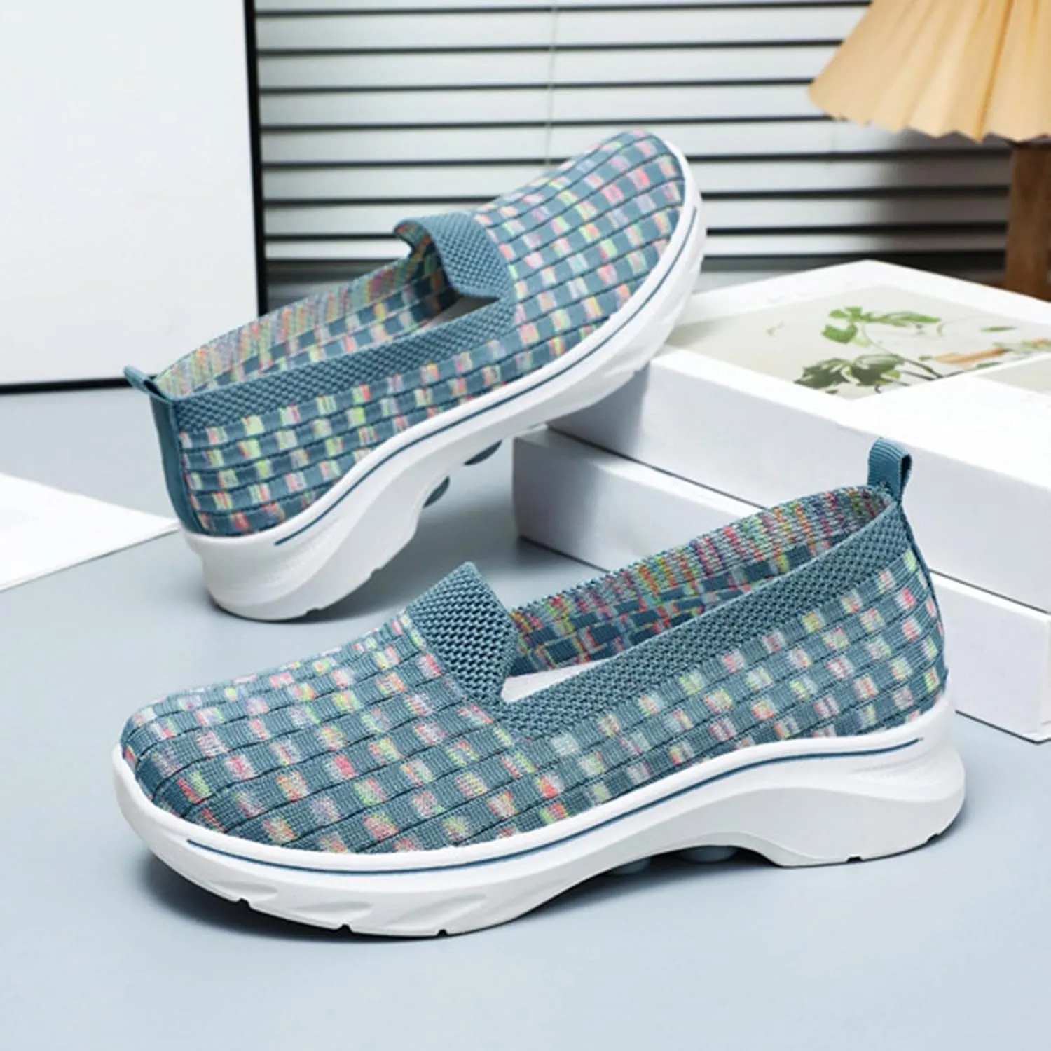 Summer Shoes for Women 2024 Flat Slip On Go Knit Tennis Flats Breathable Soft Ballet Shoes Comfortable Driving Walking Shoes