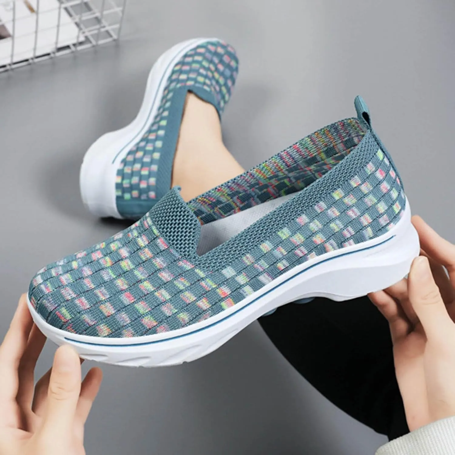 Summer Shoes for Women 2024 Flat Slip On Go Knit Tennis Flats Breathable Soft Ballet Shoes Comfortable Driving Walking Shoes
