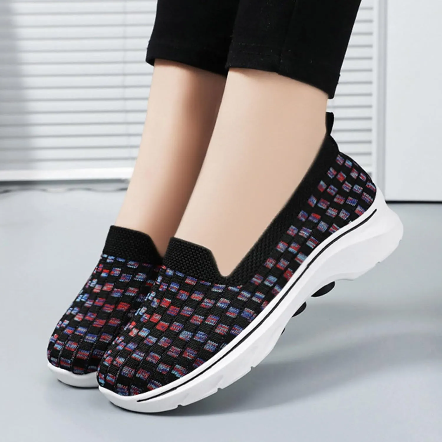 Summer Shoes for Women 2024 Flat Slip On Go Knit Tennis Flats Breathable Soft Ballet Shoes Comfortable Driving Walking Shoes