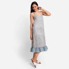 Teal Paisley Block Printed Cotton Midi Dress