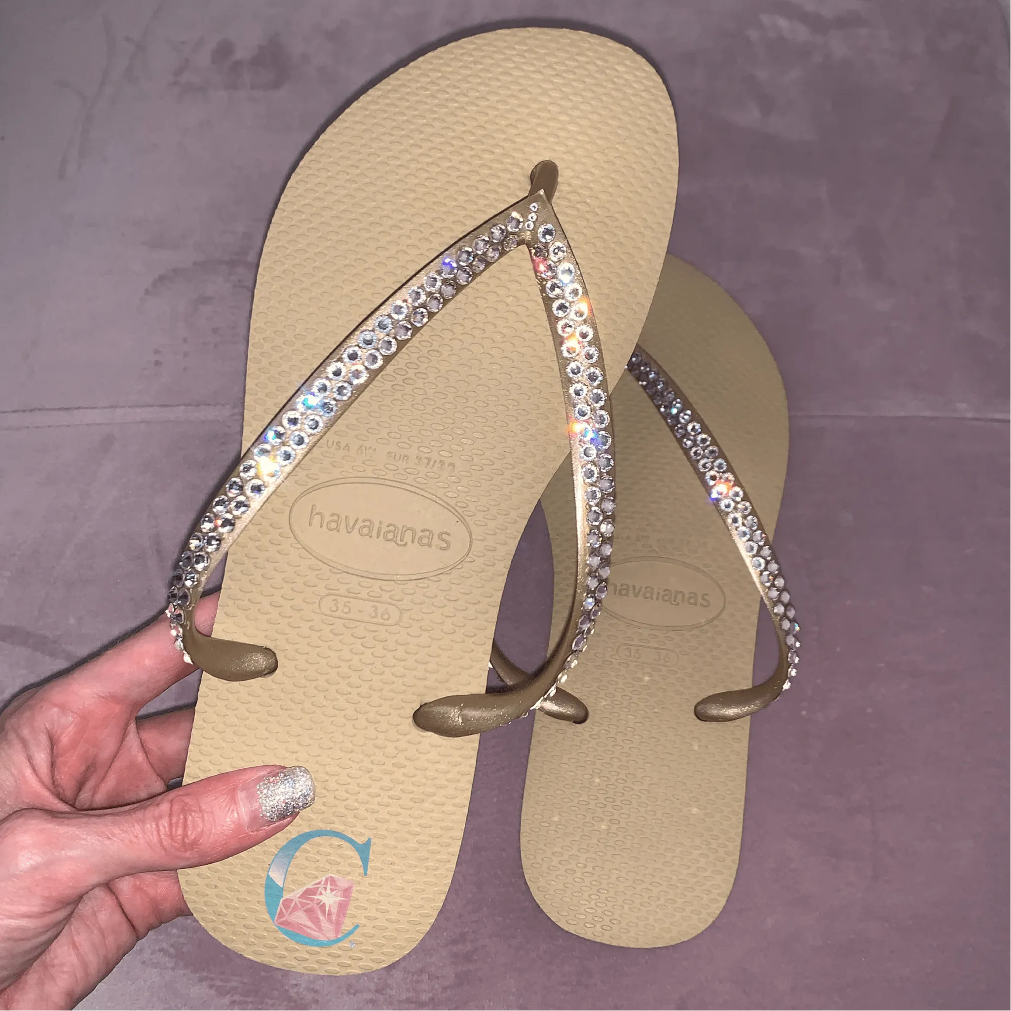 Thin Strap Embellished Havaianas - 2 Rows. *