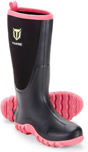 TIDEWE Rubber Boots for Women Multi-Season, Waterproof Rain Boots with Steel Shank, 6mm Neoprene Durable Rubber Outdoor Hunting Boots (Pink & Green)