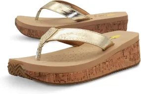 VOLATILE Neville Wedge Sandals for Women Featuring Soft Webbed Textile Thong Post, Padded Lining, and Slip-On Wedge Style