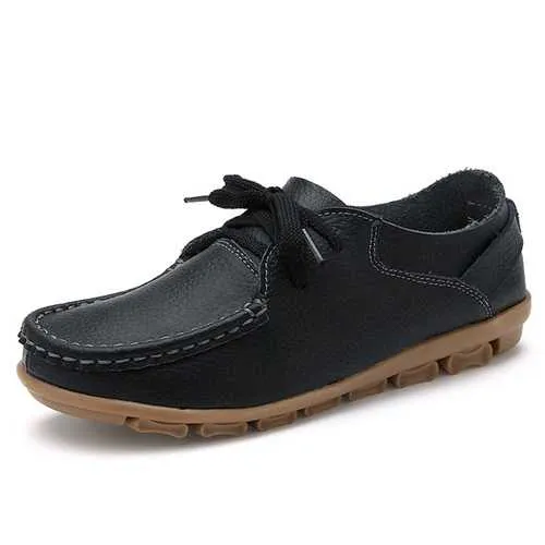 Women Autumn Flat Shoes Lace Up Soft Sole Flats Round Toe Anti-slip Loafers