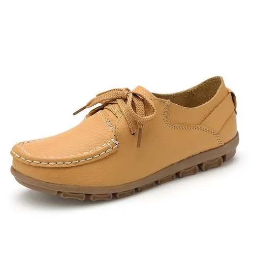 Women Autumn Flat Shoes Lace Up Soft Sole Flats Round Toe Anti-slip Loafers