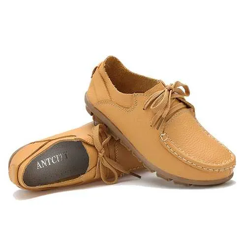 Women Autumn Flat Shoes Lace Up Soft Sole Flats Round Toe Anti-slip Loafers