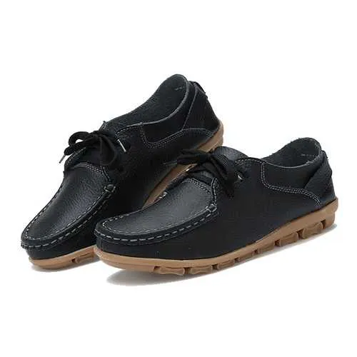 Women Autumn Flat Shoes Lace Up Soft Sole Flats Round Toe Anti-slip Loafers