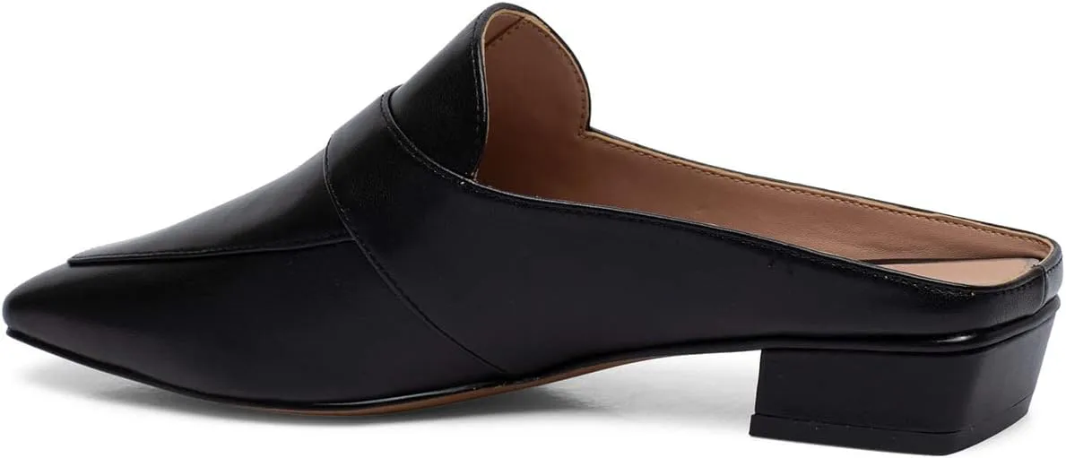 Women Luxury Leather Mules, Closed Square Toe Loafer, Med Chunky Heel Backless Mule Sandals, Lightweight Slip on Slingback Walking Shoes for Ladies, Elegant Dress Casual Slippers, Full Size 4-16 M US