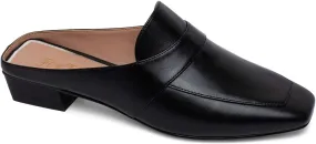 Women Luxury Leather Mules, Closed Square Toe Loafer, Med Chunky Heel Backless Mule Sandals, Lightweight Slip on Slingback Walking Shoes for Ladies, Elegant Dress Casual Slippers, Full Size 4-16 M US