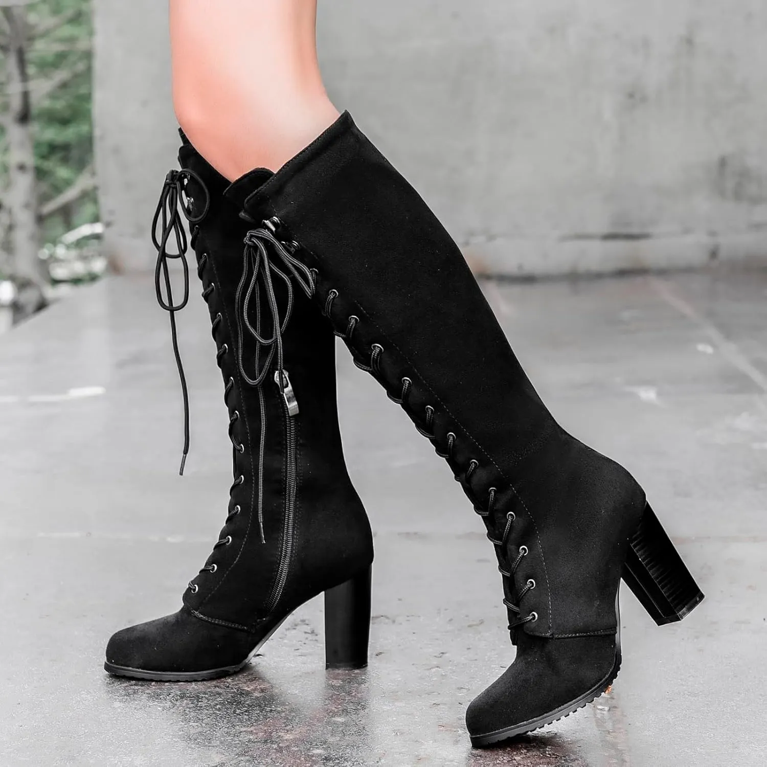 Womens Boots Winter Lace Up Zipper Boots for Women Insulated Warm Durable Leather Knee High Boots Women