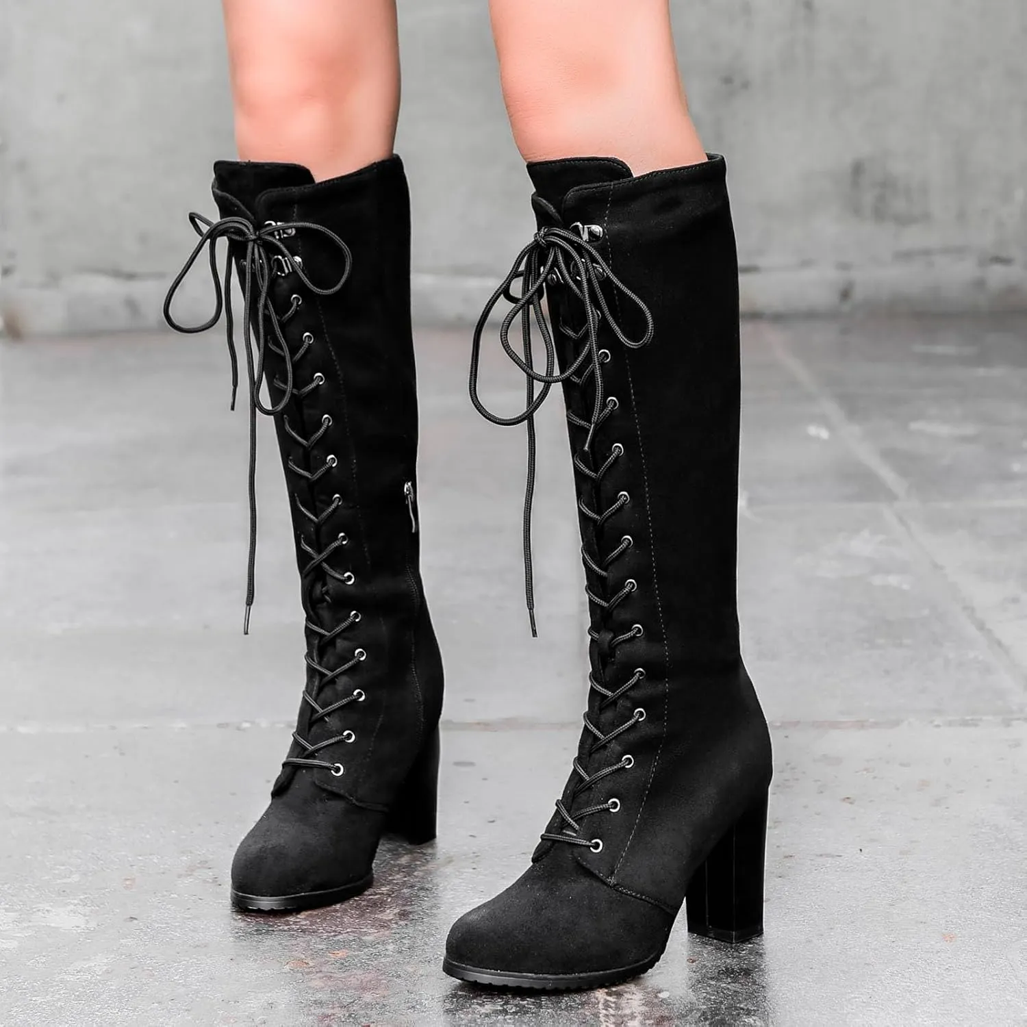 Womens Boots Winter Lace Up Zipper Boots for Women Insulated Warm Durable Leather Knee High Boots Women