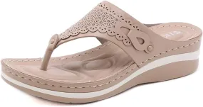 Women's Comfortable Low Heels Wedges Sandals Casual Walking Flipflops Slip On Summer Beach Thong Dress Sandal