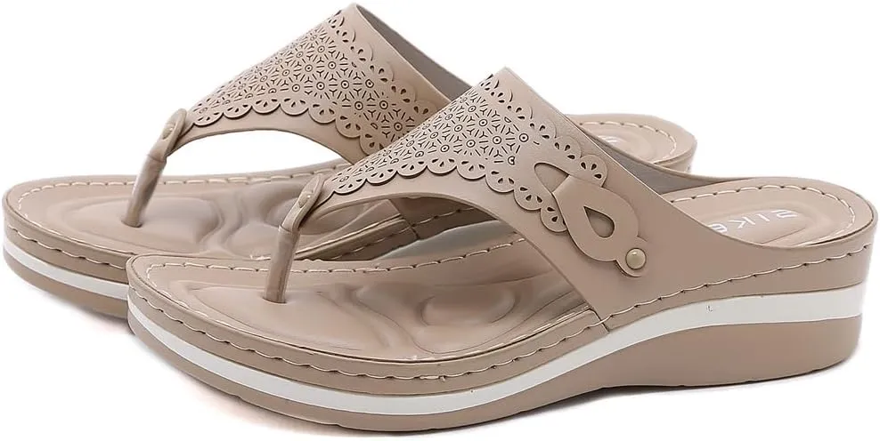 Women's Comfortable Low Heels Wedges Sandals Casual Walking Flipflops Slip On Summer Beach Thong Dress Sandal