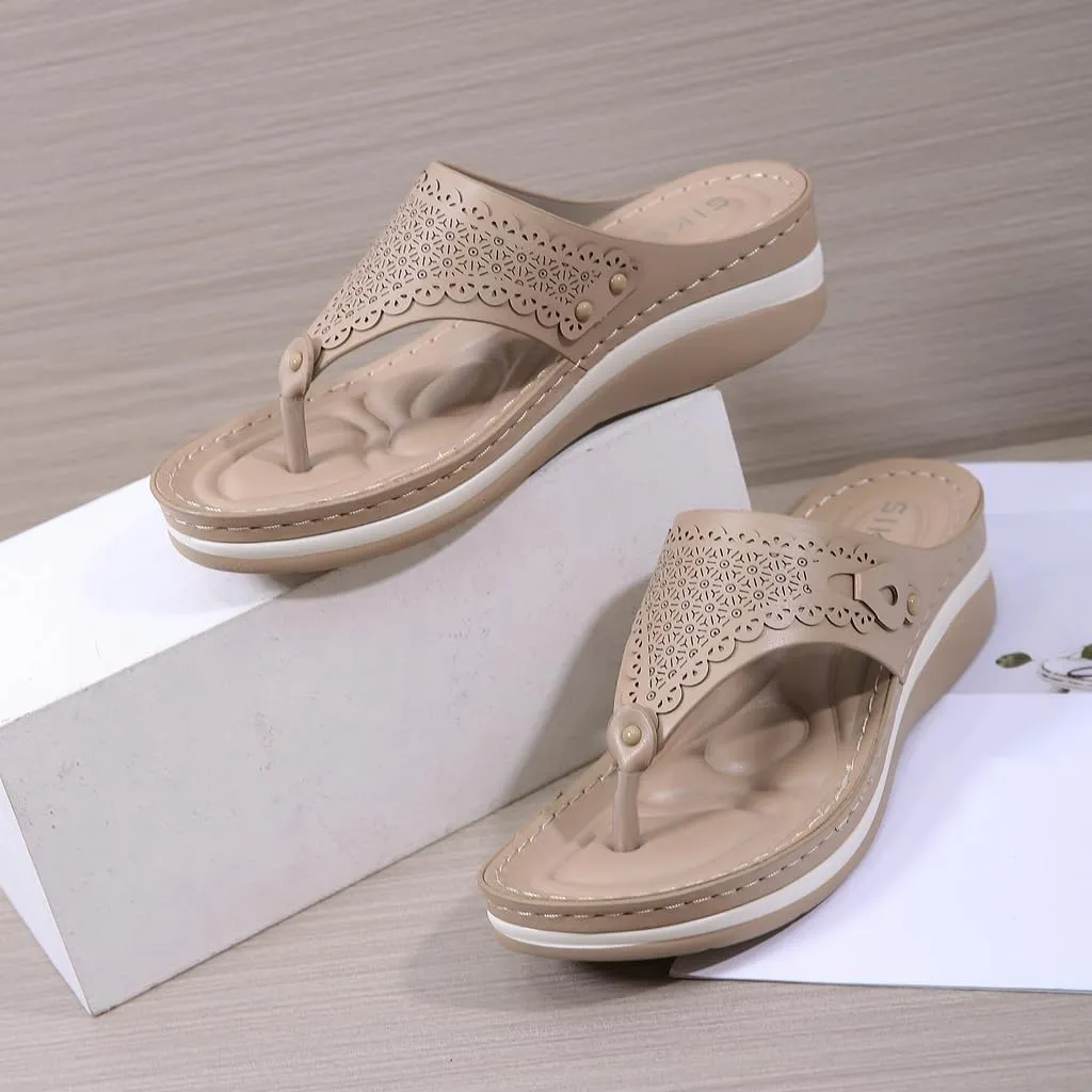 Women's Comfortable Low Heels Wedges Sandals Casual Walking Flipflops Slip On Summer Beach Thong Dress Sandal
