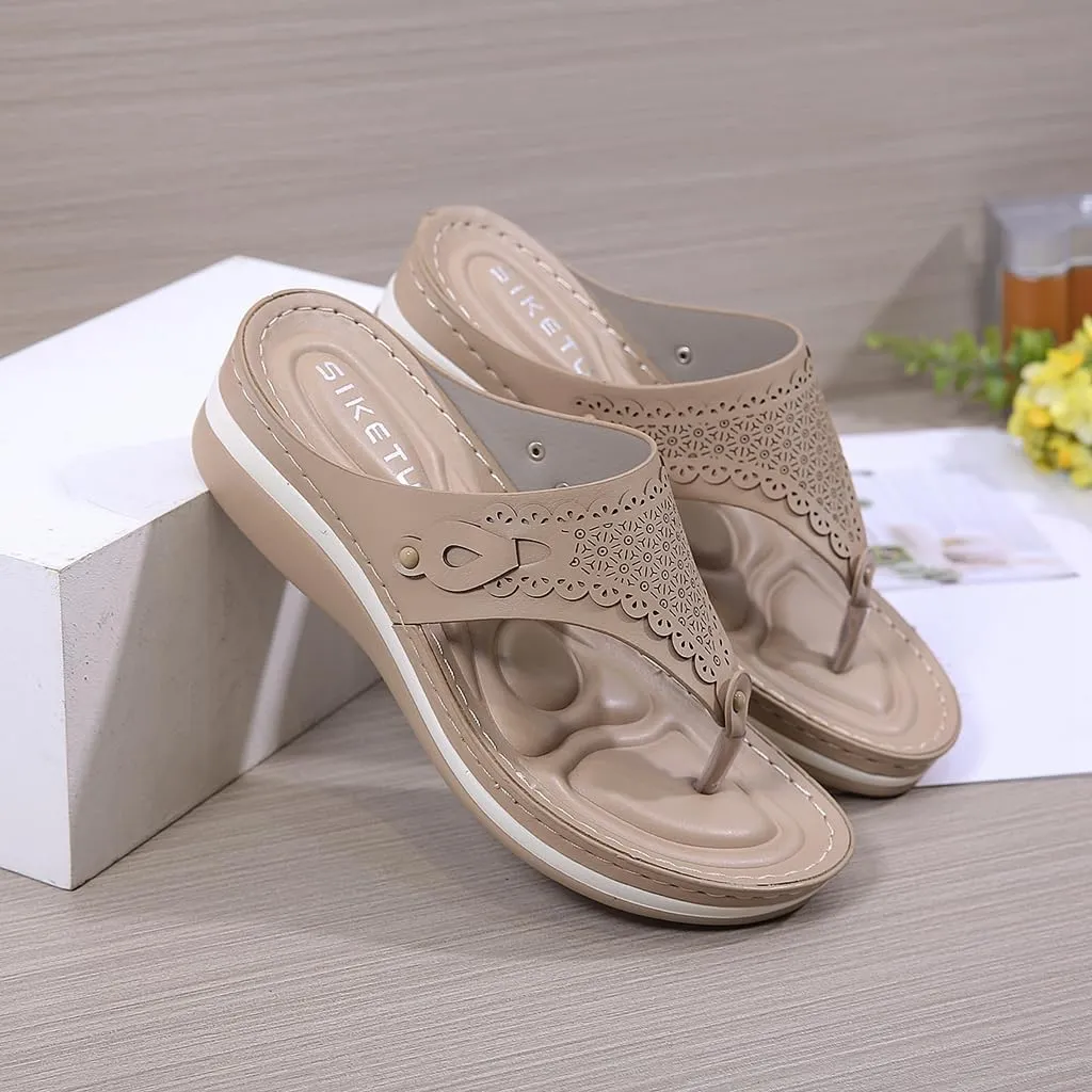 Women's Comfortable Low Heels Wedges Sandals Casual Walking Flipflops Slip On Summer Beach Thong Dress Sandal