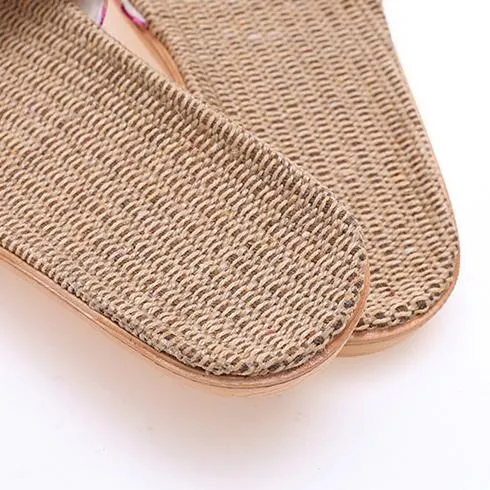 Women's cotton flax bowknot slide sandals floral print beach slides