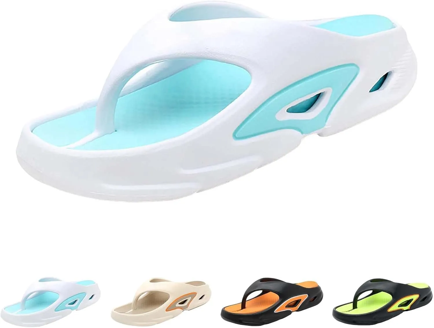 Womens Flipflops with Arch Support Mens Pillow Sandals Beach Casual Orthotic Wedge Slippers Slip on Colorblock Slides