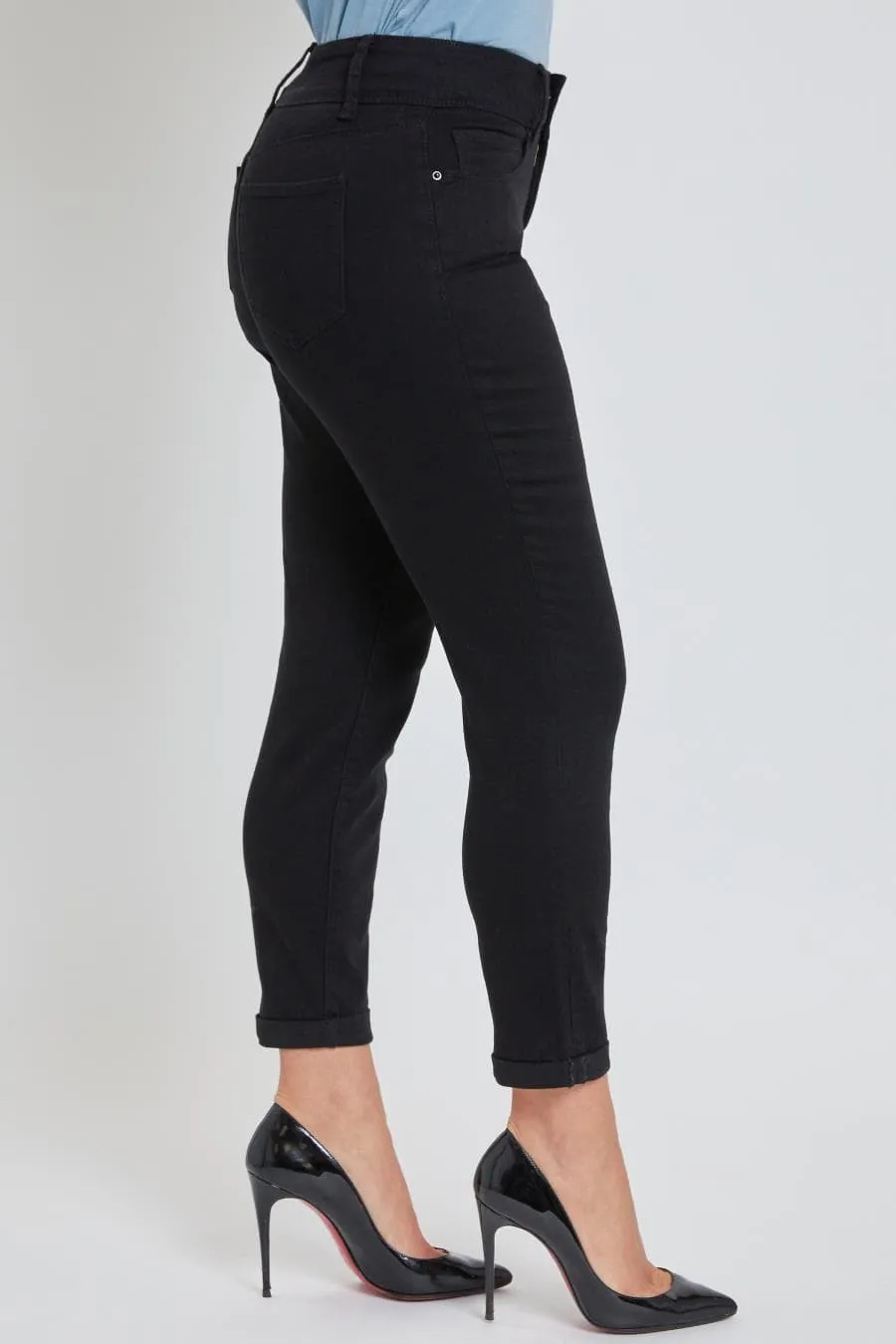Women's Petite Tummy Control Rolled Cuff Ankle Jeans
