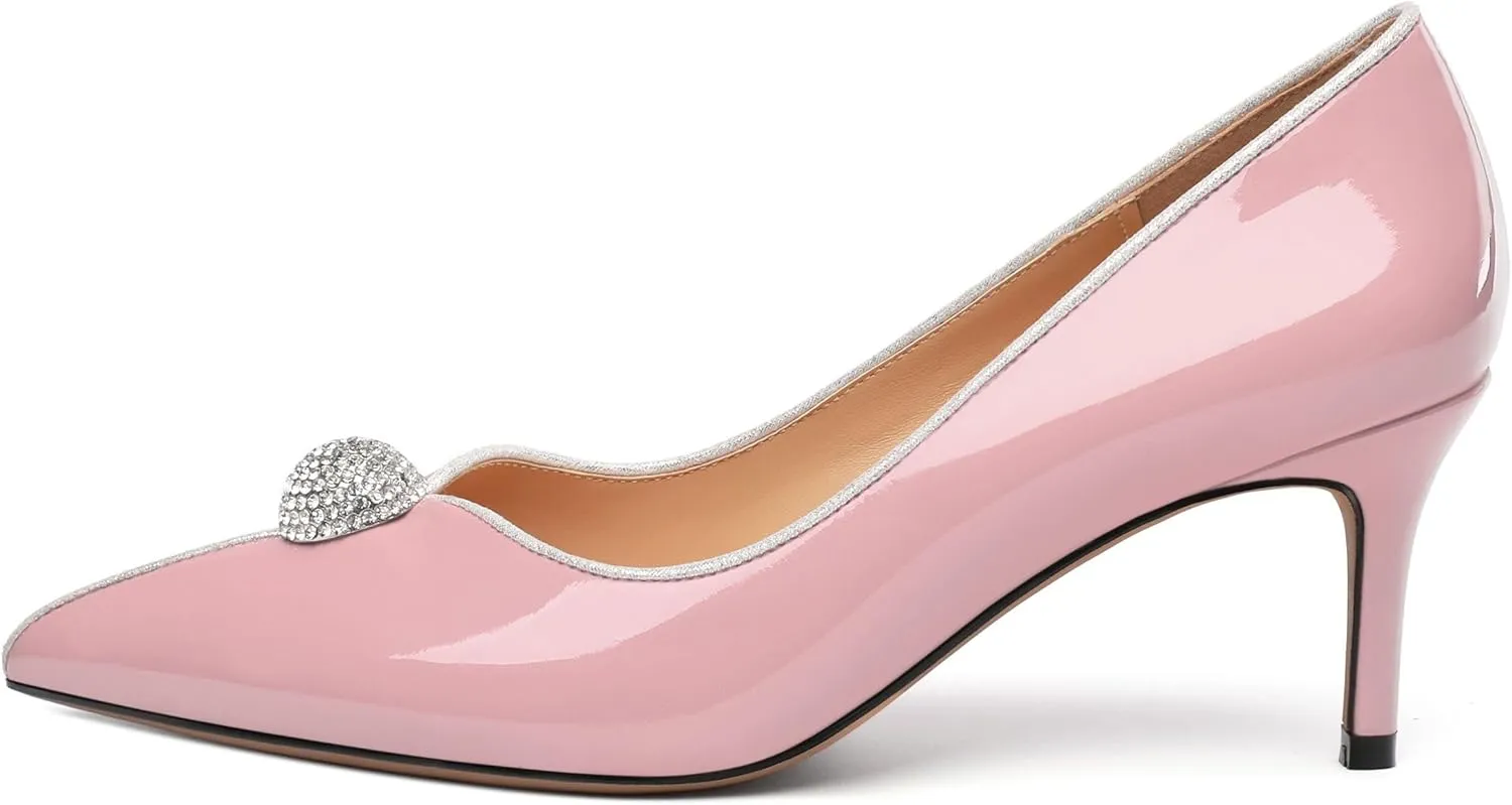 Women's Pointed Toe Heels for Women Stiletto Kitten Heel Slip-on Patent Pumps Elegant Dress Party Wedding Rhinestones Shoes 2.5 inch