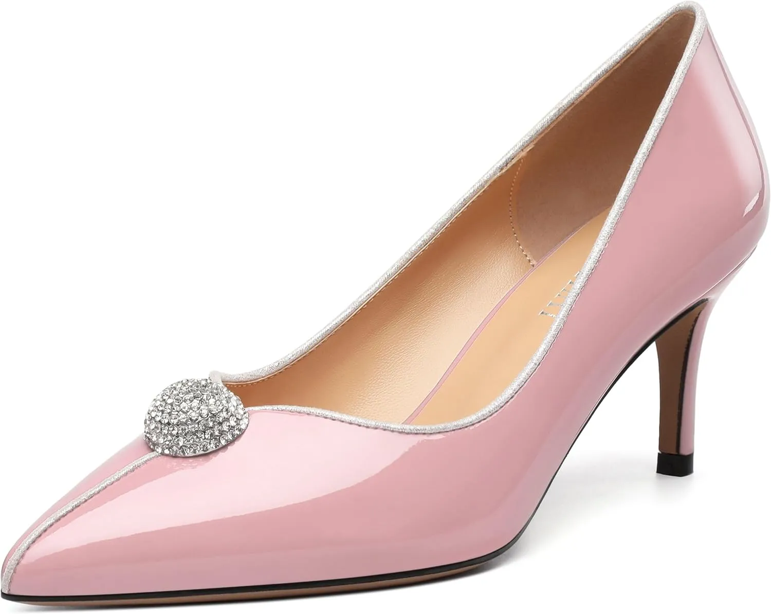 Women's Pointed Toe Heels for Women Stiletto Kitten Heel Slip-on Patent Pumps Elegant Dress Party Wedding Rhinestones Shoes 2.5 inch