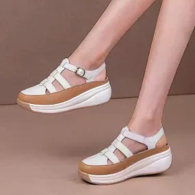 Women's Soft Sole Buckle Hollow Retro Platform Shoes 12466779C