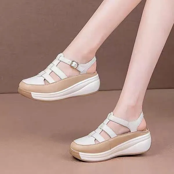 Women's Soft Sole Buckle Hollow Retro Platform Shoes 12466779C