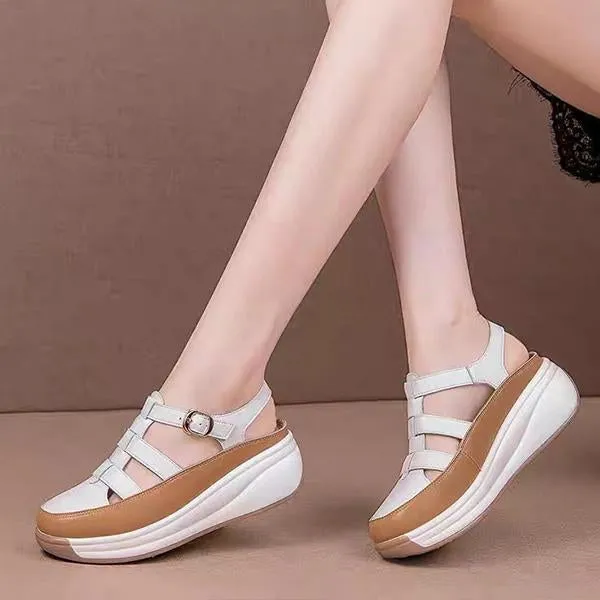 Women's Soft Sole Buckle Hollow Retro Platform Shoes 12466779C