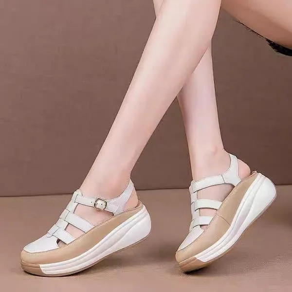 Women's Soft Sole Buckle Hollow Retro Platform Shoes 12466779C