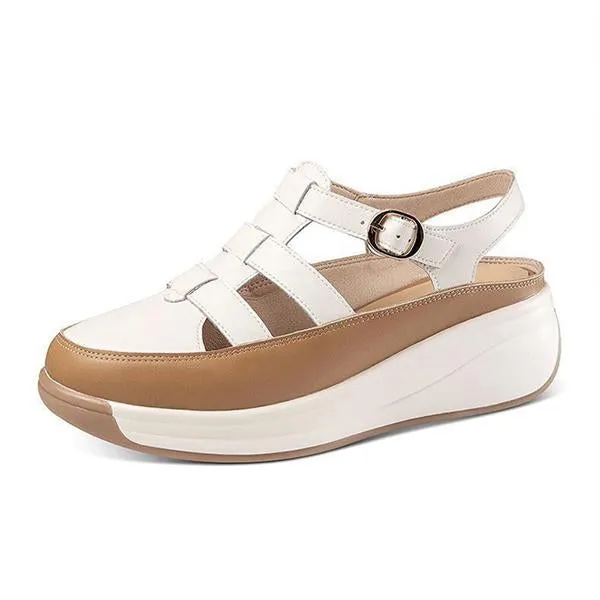 Women's Soft Sole Buckle Hollow Retro Platform Shoes 12466779C