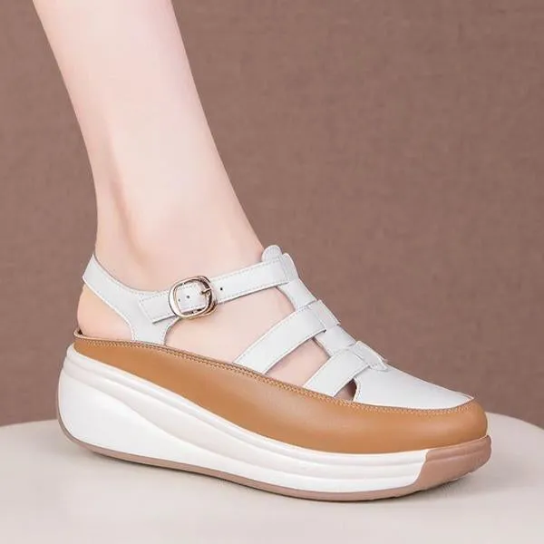 Women's Soft Sole Buckle Hollow Retro Platform Shoes 12466779C
