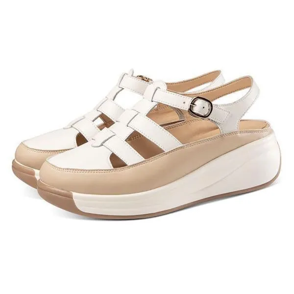 Women's Soft Sole Buckle Hollow Retro Platform Shoes 12466779C