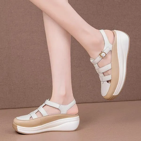 Women's Soft Sole Buckle Hollow Retro Platform Shoes 12466779C