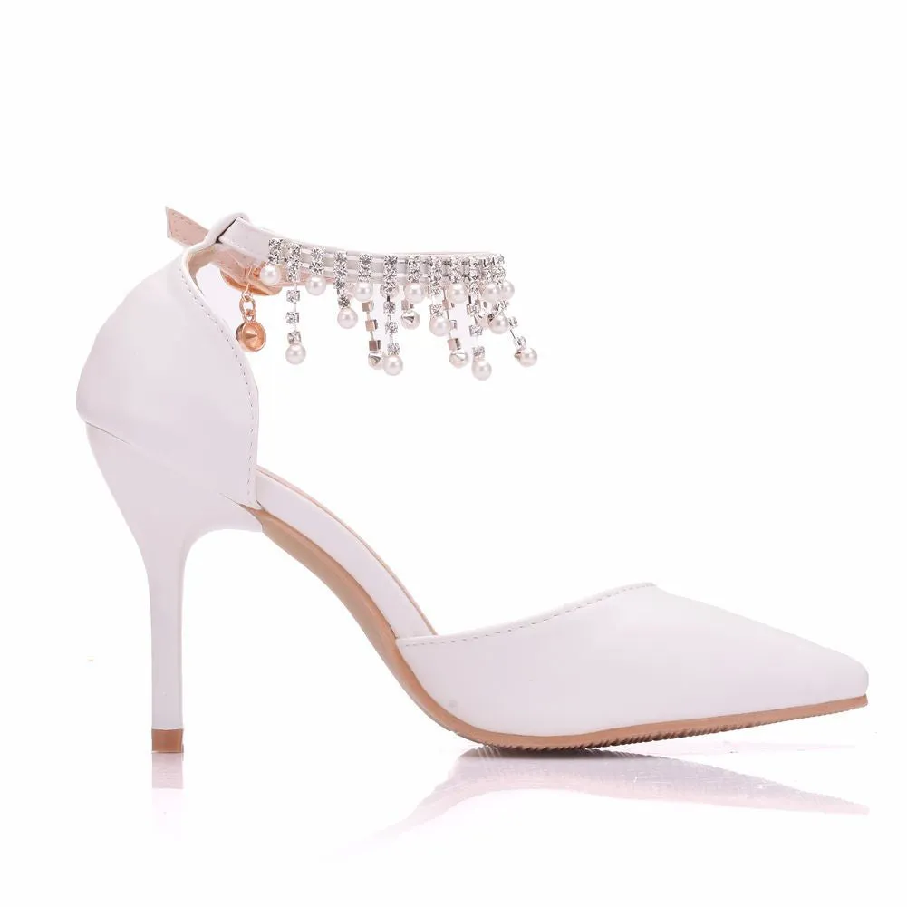 Women's stiletto heel closed toe wedding shoes ankle strap heels sandals
