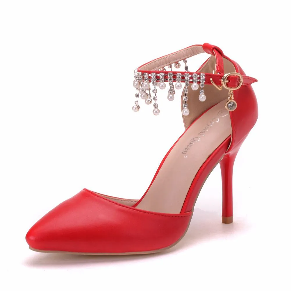 Women's stiletto heel closed toe wedding shoes ankle strap heels sandals
