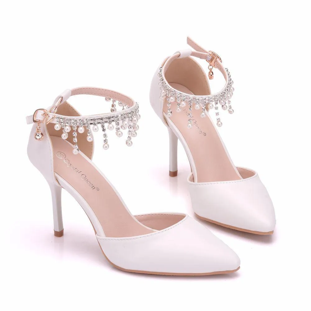 Women's stiletto heel closed toe wedding shoes ankle strap heels sandals