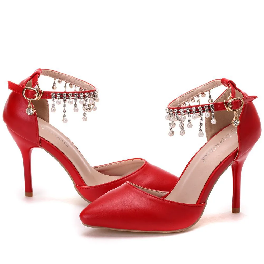 Women's stiletto heel closed toe wedding shoes ankle strap heels sandals