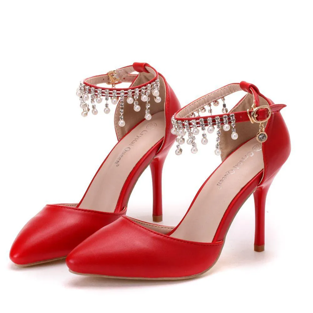 Women's stiletto heel closed toe wedding shoes ankle strap heels sandals