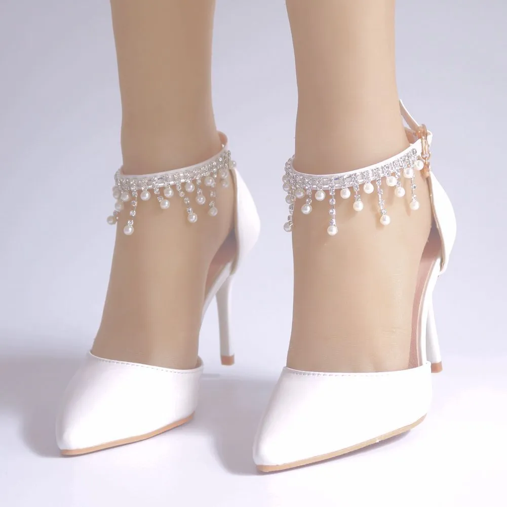 Women's stiletto heel closed toe wedding shoes ankle strap heels sandals