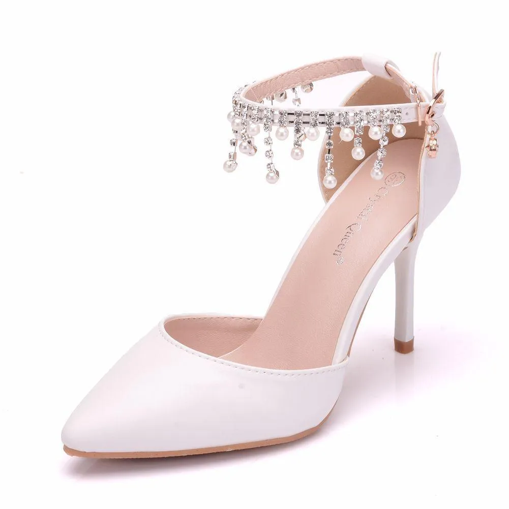 Women's stiletto heel closed toe wedding shoes ankle strap heels sandals