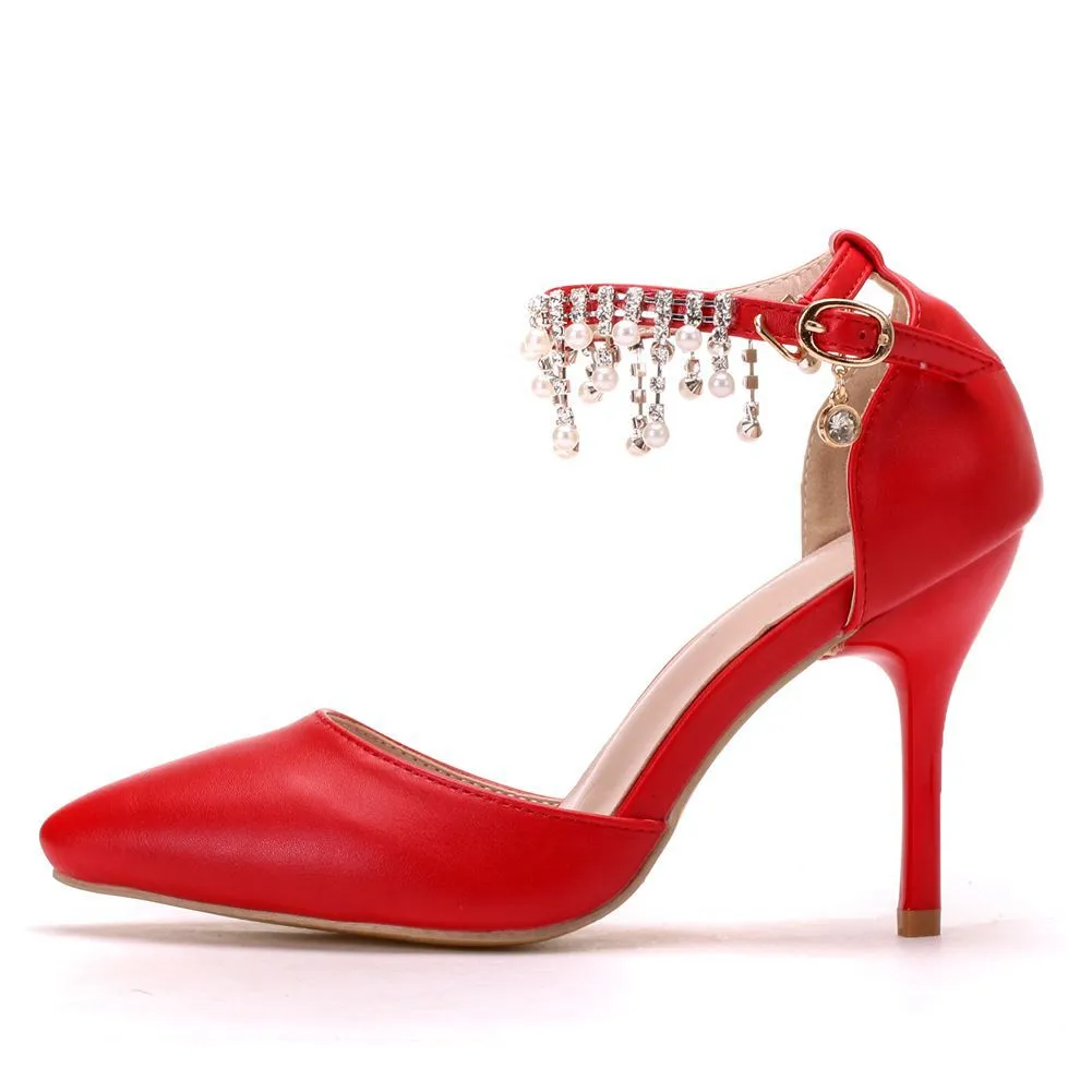 Women's stiletto heel closed toe wedding shoes ankle strap heels sandals