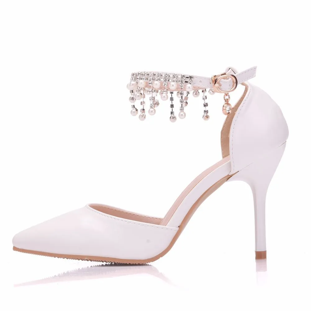 Women's stiletto heel closed toe wedding shoes ankle strap heels sandals