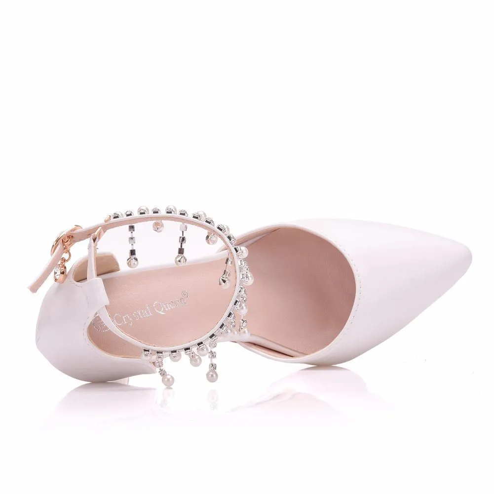 Women's stiletto heel closed toe wedding shoes ankle strap heels sandals