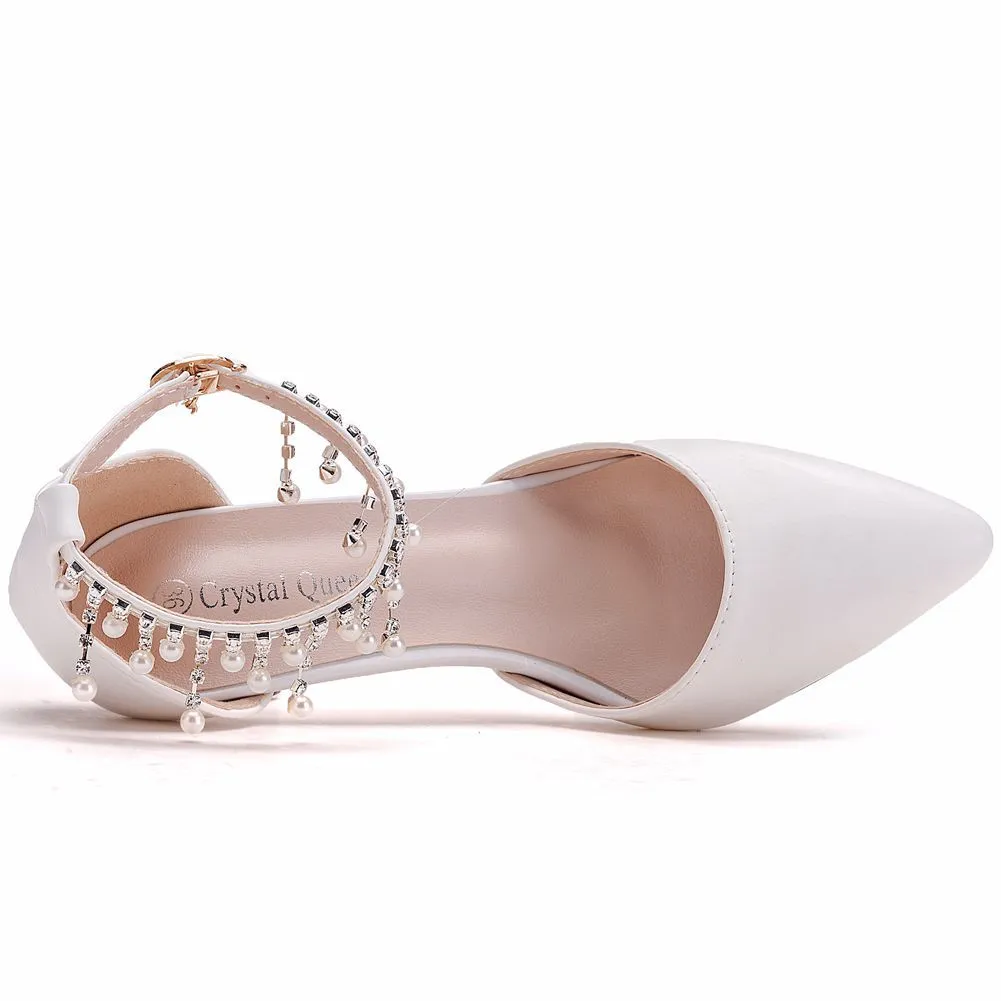 Women's stiletto heel closed toe wedding shoes ankle strap heels sandals