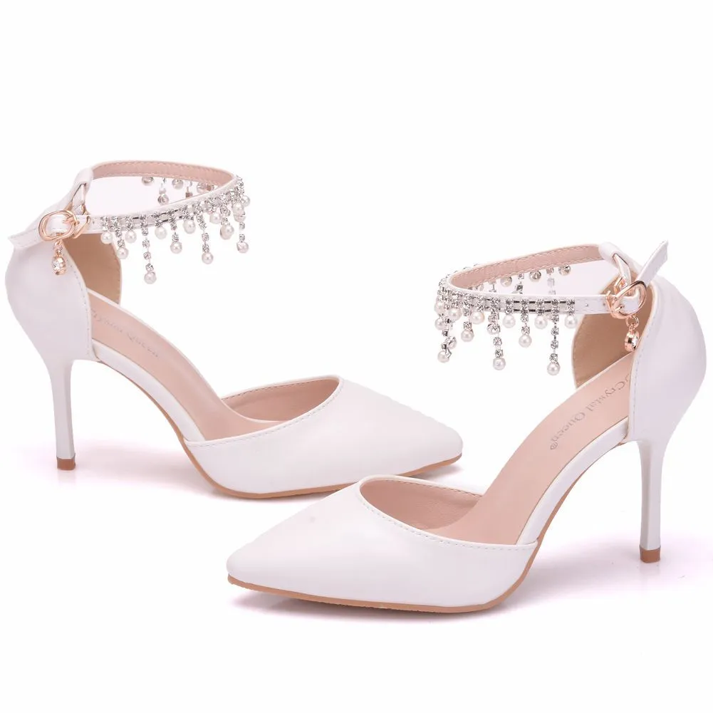 Women's stiletto heel closed toe wedding shoes ankle strap heels sandals