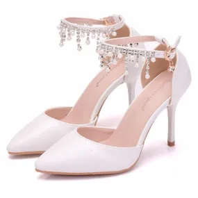 Women's stiletto heel closed toe wedding shoes ankle strap heels sandals