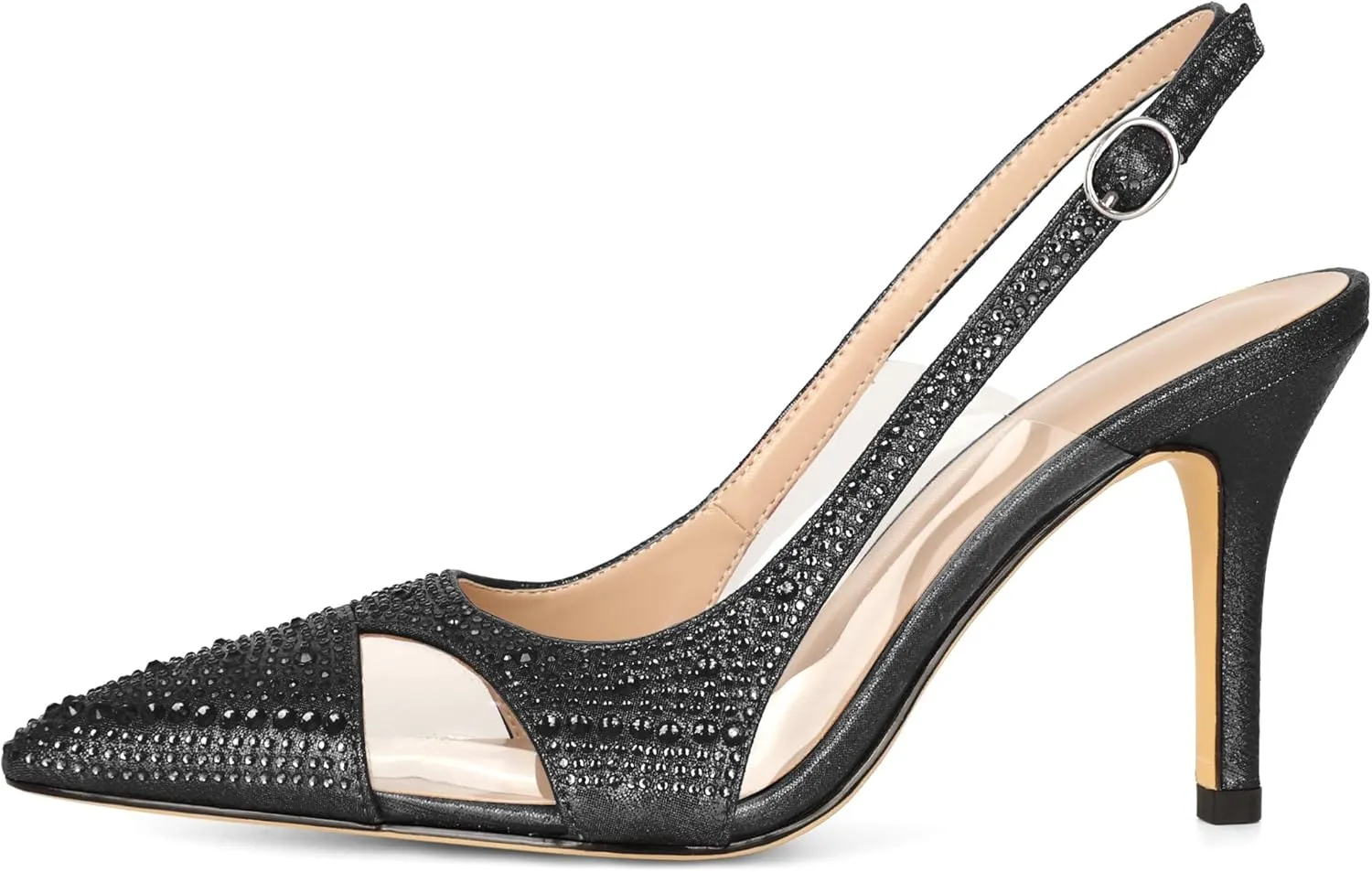Women's Stiletto Heels for Women Sparkly Heeled Pump Rhinestone Heel Slingback Pumps Pointed Toe Shoes Elegant 3.5 Inch