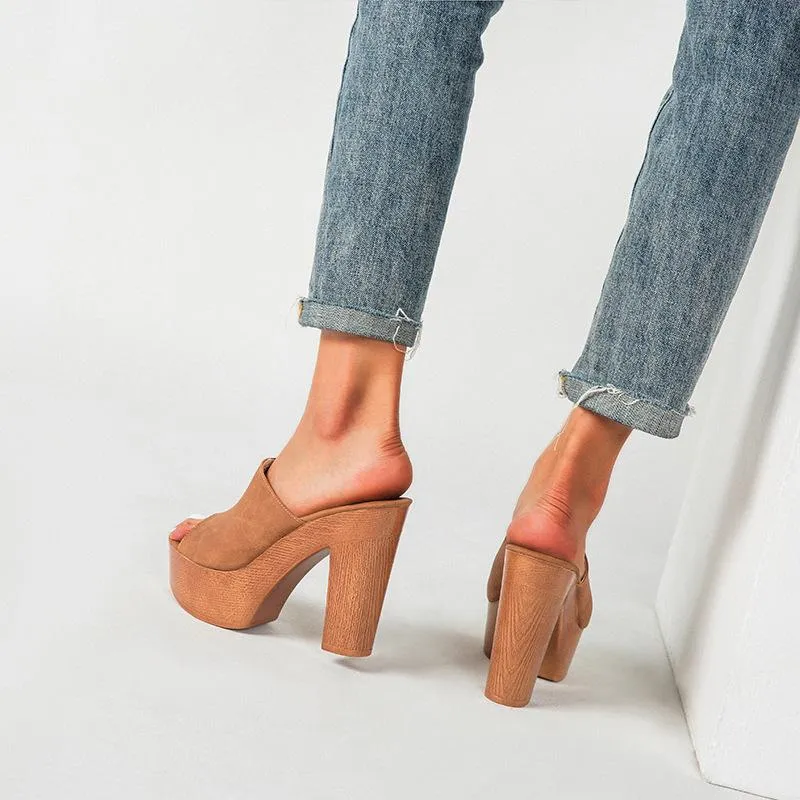 Women's summer slip on peep toe platform chunky mules